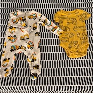 Carter's Yellow and White Footies with Construction Print